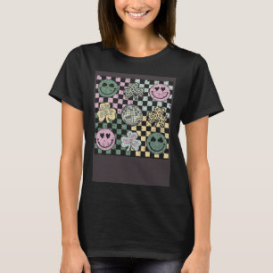Checkered Happily Face Shamrock Disco Ball St Patr T-Shirt