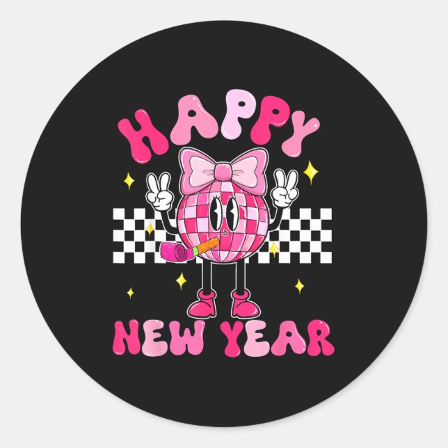 Checkered Happy New Year 2026 Disco Ball New Year  Classic Round Sticker (Front)