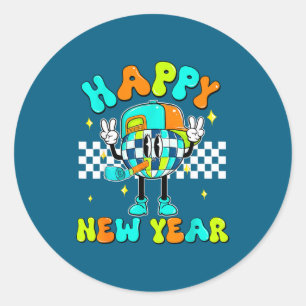 Checkered Happy New Year 2026 Disco Ball New Year  Classic Round Sticker