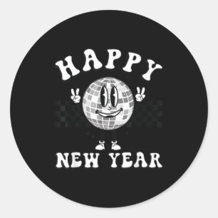 Checkered Happy New Year 2026 Disco Ball New Year Classic Round Sticker