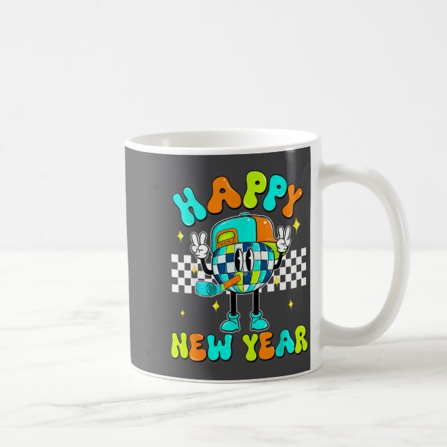 Checkered Happy New Year 2026 Disco Ball New Year  Coffee Mug (Right)