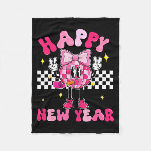 Checkered Happy New Year 2026 Disco Ball New Year  Fleece Blanket