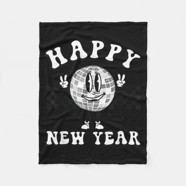 Checkered Happy New Year 2026 Disco Ball New Year  Fleece Blanket (Front)