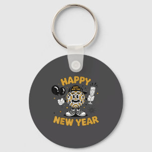 Checkered Happy New Year 2026 Disco Ball New Year Key Ring