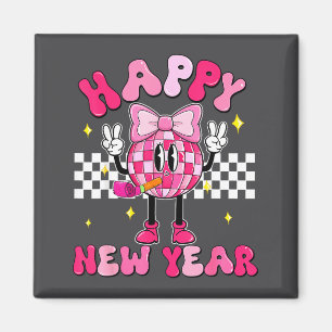 Checkered Happy New Year 2026 Disco Ball New Year  Magnet