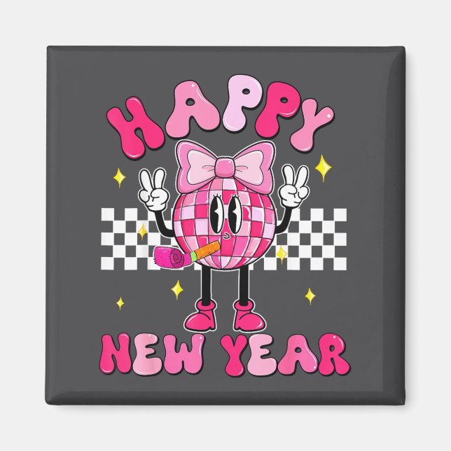 Checkered Happy New Year 2026 Disco Ball New Year  Magnet (Front)