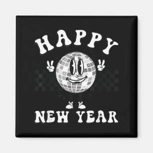 Checkered Happy New Year 2026 Disco Ball New Year Magnet