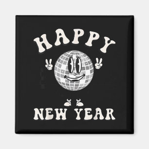 Checkered Happy New Year 2026 Disco Ball New Year Magnet