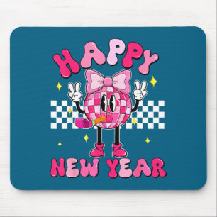 Checkered Happy New Year 2026 Disco Ball New Year  Mouse Pad