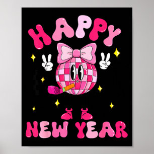 Checkered Happy New Year 2026 Disco Ball New Year  Poster