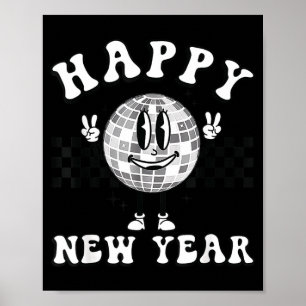 Checkered Happy New Year 2026 Disco Ball New Year Poster