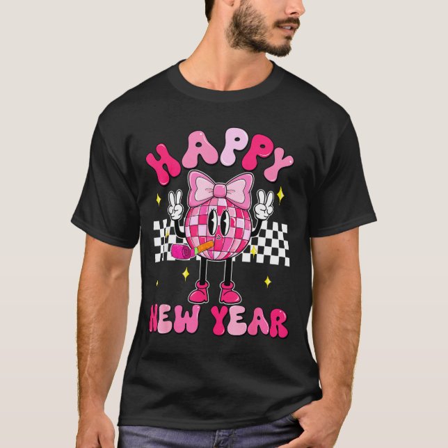 Checkered Happy New Year 2026 Disco Ball New Year  T-Shirt (Front)