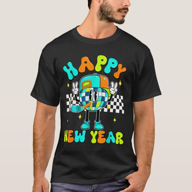 Checkered Happy New Year 2026 Disco Ball New Year  T-Shirt (Front)