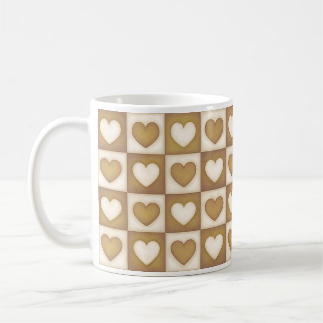 Checkered Hearts in Blond Cream Coffee Mug (Left)