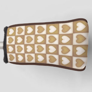 Checkered Hearts in Blond Cream Golf Head Cover