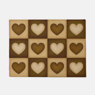 Checkered Hearts in Brown Toffee 18x24 Doormat