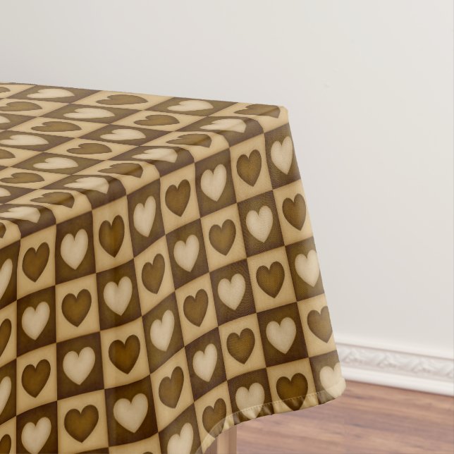 Checkered Hearts in Brown Toffee Tablecloth (In Situ)