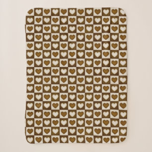 Checkered Hearts in Warm Cocoa Sherpa Blanket