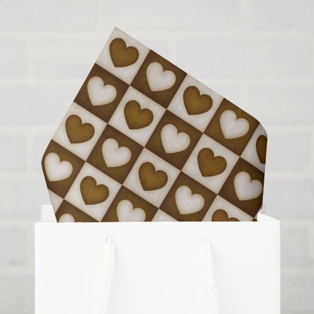 Checkered Hearts Warm Cocoa Tissue Paper (Gift Bag)