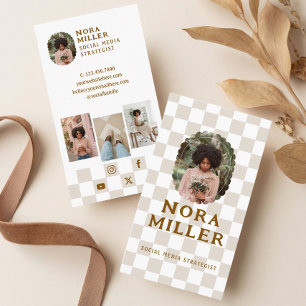 Checkered Instagram Social Media Influencer Photo Business Card