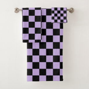 Checkered Lavender and Black Bath Towel Set