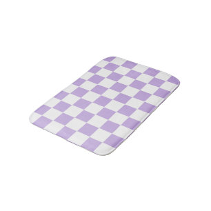Checkered Lavender and White Bath Mat