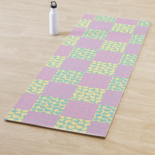 Checkered Love-Pastel Pink, Yellow, Purple & Green Yoga Mat