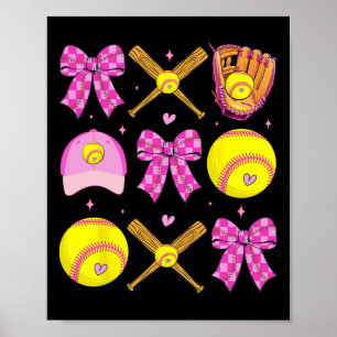 Checkered Mama Bow Cute Softll Mom Women Game Day Poster
