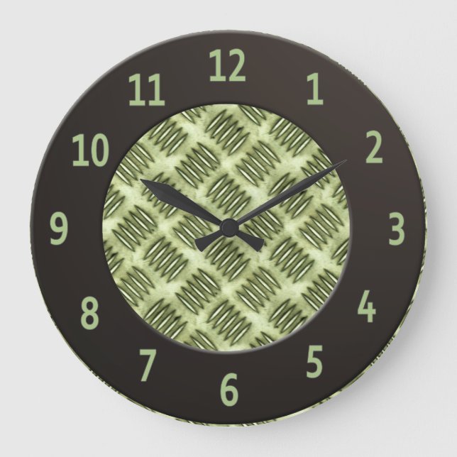 Checkered Metal Steel Flooring Diagonal Texture Large Clock (Front)