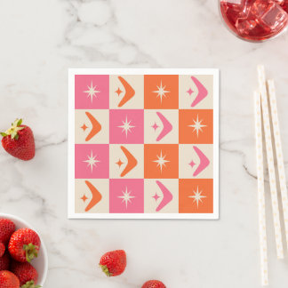 Checkered Mid Century Boomerangs pink and orange  Napkin