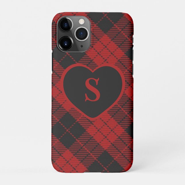 Checkered Monogram Christmas Red Buffalo Plaid iPhone Case (Back)