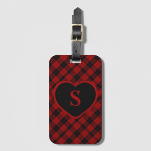 Checkered Monogram Christmas Red Buffalo Plaid Luggage Tag