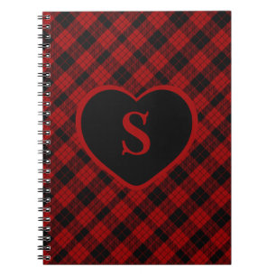Checkered Monogram Christmas Red Buffalo Plaid Notebook