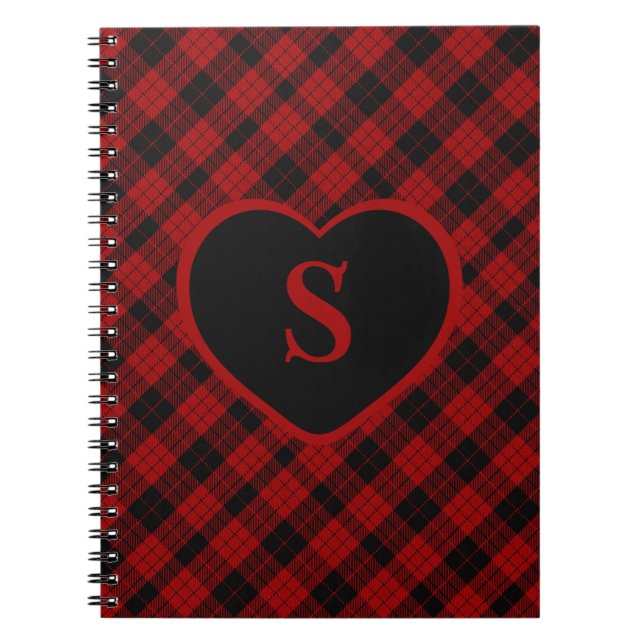 Checkered Monogram Christmas Red Buffalo Plaid Notebook (Front)