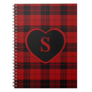 Checkered Monogram Christmas Red Buffalo Plaid Notebook