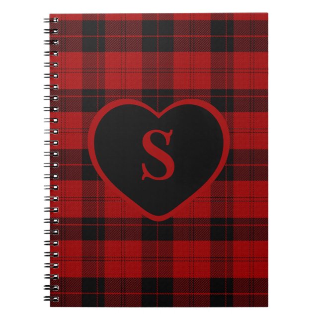 Checkered Monogram Christmas Red Buffalo Plaid Notebook (Front)