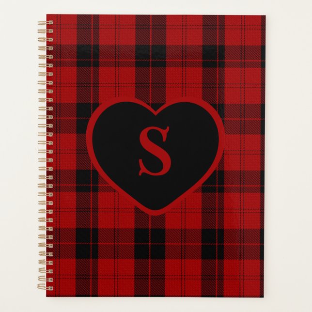 Checkered Monogram Christmas Red Buffalo Plaid Planner (Front)