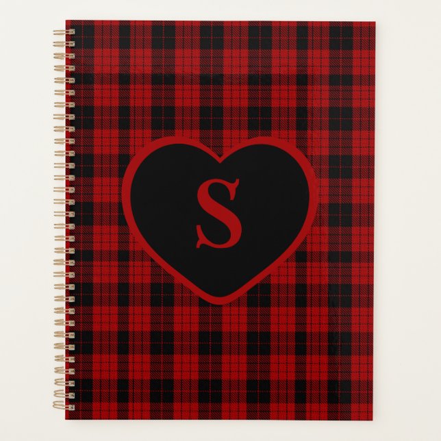 Checkered Monogram Christmas Red Buffalo Plaid Planner (Front)