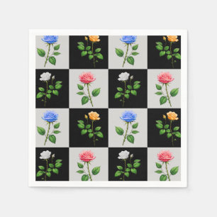 Checkered Multicolored Rose Floral Design Napkin