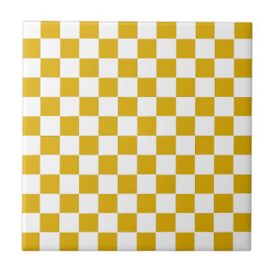 Checkered mustard yellow and White Ceramic Tile