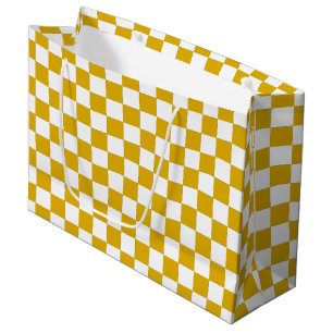 Checkered mustard yellow and White Large Gift Bag