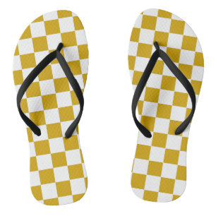 Checkered mustard yellow and White Thongs