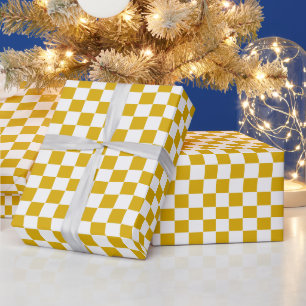 Checkered mustard yellow and White Wrapping Paper