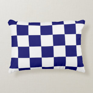 Checkered Navy and White Decorative Cushion