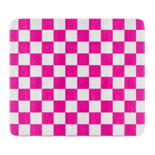 Checkered Neon Pink and White  Cutting Board