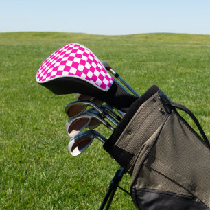 Checkered Neon Pink and White  Golf Head Cover