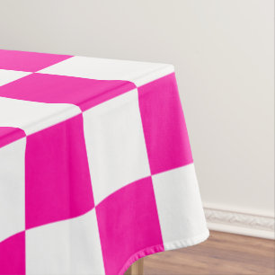 Checkered Neon Pink and White  Tablecloth