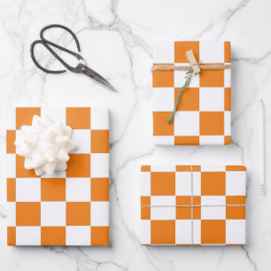 Checkered Orange and White  Wrapping Paper Sheet