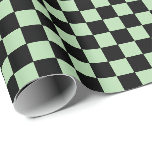 Checkered pale green and Black  Wrapping Paper