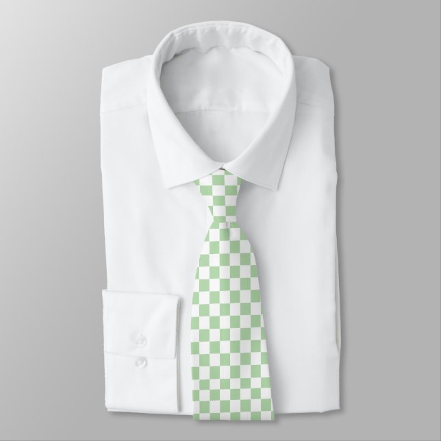 Checkered pale green and White  Tie (Tied)